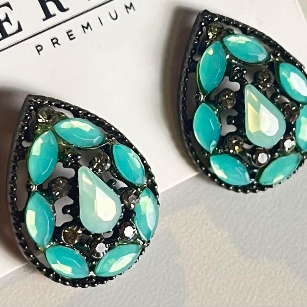 ETERNIZA - Teardrop Earrings with Turquoise Accents - Picture 2 of 3